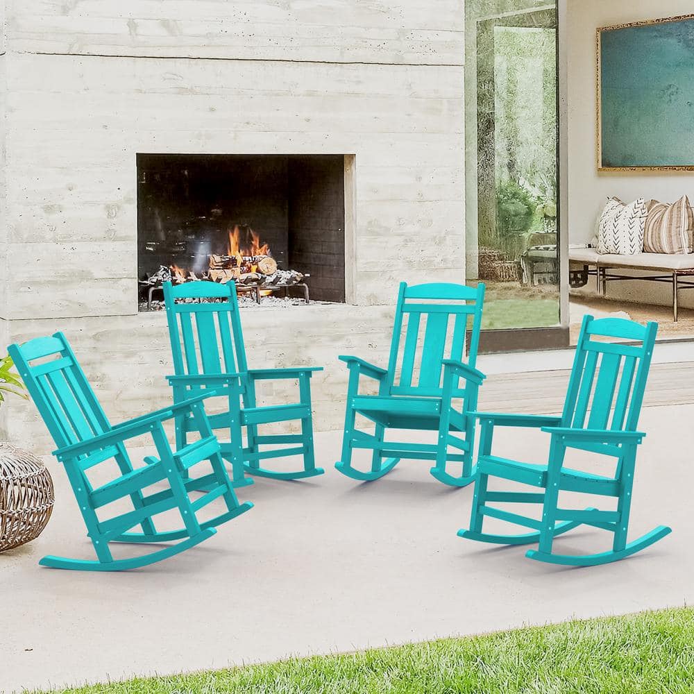 Aruba Blue Recycled Plastic HDPS Porch Adirondack Outdoor Rocking Chair Porch Rocker Patio Rocking Chairs(Set of 4） price history on PriceWatchPro
