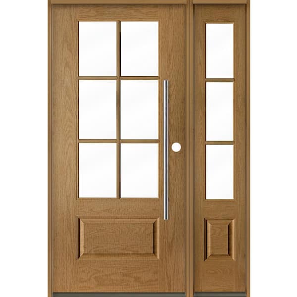Krosswood Doors Faux Pivot 50 in. x 80 in. 6-Lite Left-Hand/Inswing Clear Glass Bourbon Stain Fiberglass Prehung Front Door w/RSL
