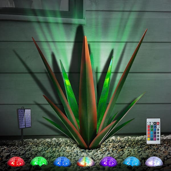 Large Green-L Solar Light Rustic Agave Sculpture-Hand Painted
