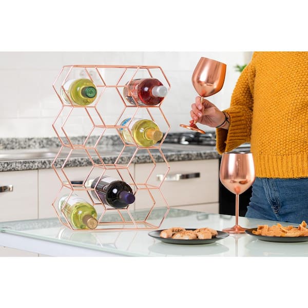 Adrinfly 3-Tier 14-Bottle Rose Gold Wine Rack