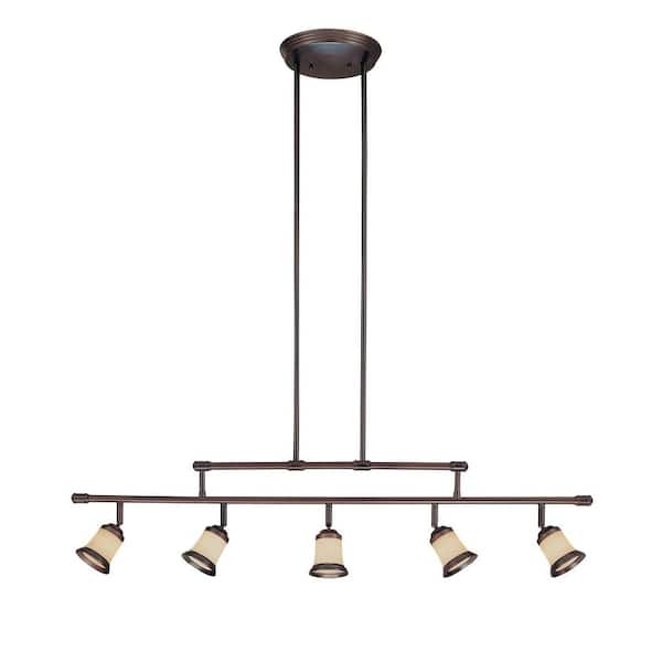 5-Light Antique Bronze Adjustable Height Track Lighting Fixture with Multi-Directional Spotlights
