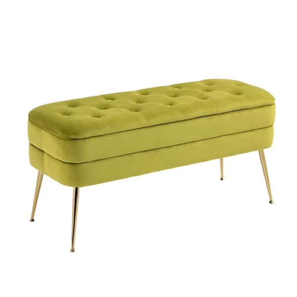 HOMEFUN Modern Velvet Upholstery Storage Ottomans Dining Bench with Gold Legs 40.94 in. Olive Green