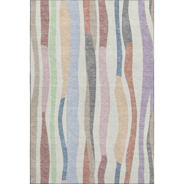 Mayfield Premium Machine Washable Abstract AMF2188 Pearl 3 ft. x 5 ft. Area Rug