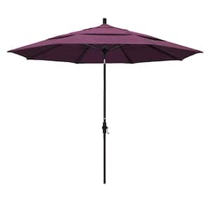 11 ft. Bronze Aluminum Market Patio Umbrella with Collar Tilt Crank Lift in Iris Sunbrella