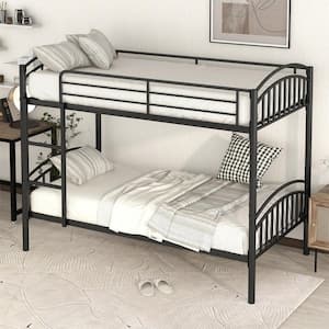 Black Twin over Twin Metal Bunk Bed with Ladder, Divided into 2-Separate Beds