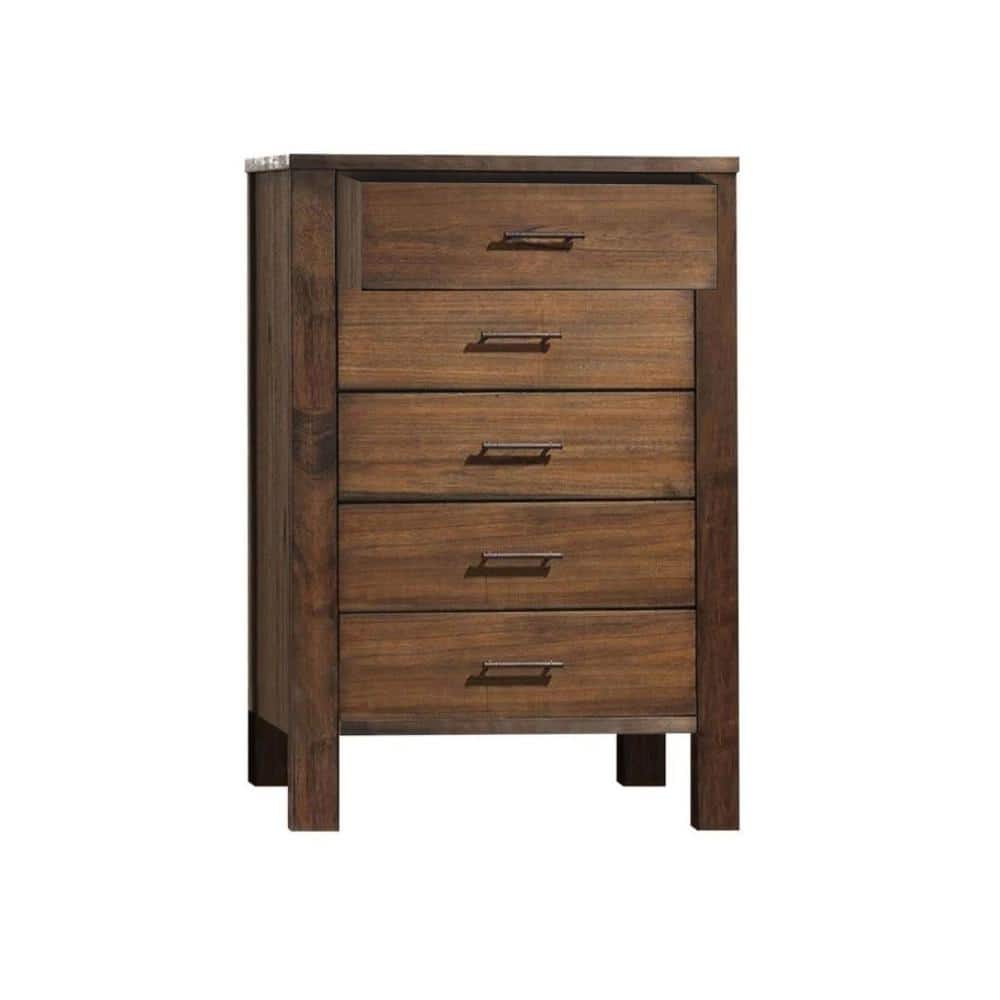 Oak Brown 5-Drawer Vertical Chest with Dovetail Drawers