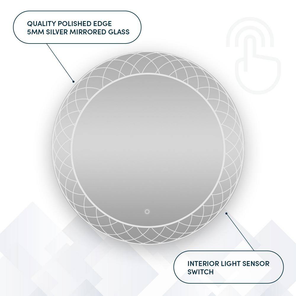 30" Round Silver LED Lighted Bathroom Mirror