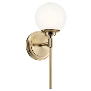 Benno 1-Light Champagne Bronze Bathroom Indoor Wall Sconce Light with Opal Glass Shade