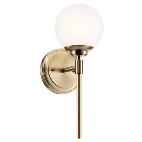 Benno 1-Light Champagne Bronze Bathroom Indoor Wall Sconce Light with Opal Glass Shade