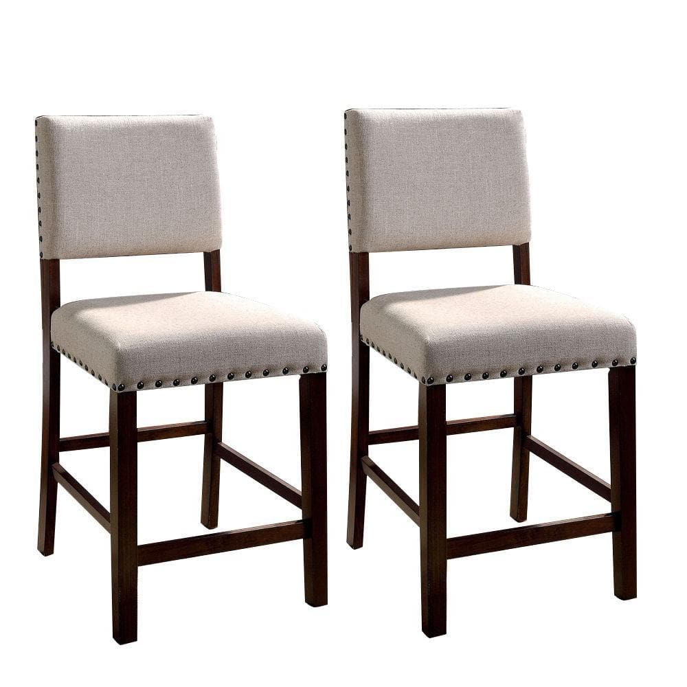 Glenbrook Cream Linen & Brown Cherry Wood Counter Stools, Set of 2