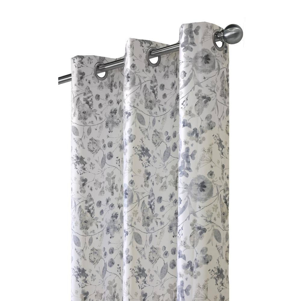 Flora Silver Polyester Blackout Grommet Panel Curtains 52" x 63"
