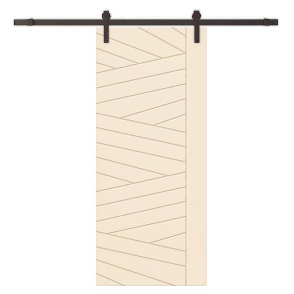 CALHOME 24 in. x 80 in. Beige Painted Composite MDF Paneled Interior Sliding Barn Door with Hardware Kit