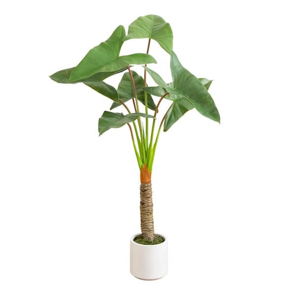 Nearly Natural 4.5 ft. Artificial Arrowhead Philodendron in White  Decorative Planter T4998