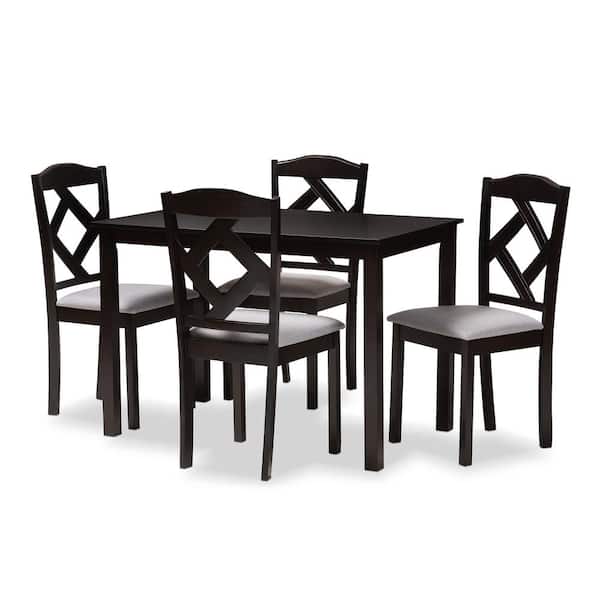 Ruth 5-Piece Espresso Brown and Gray Dining Set