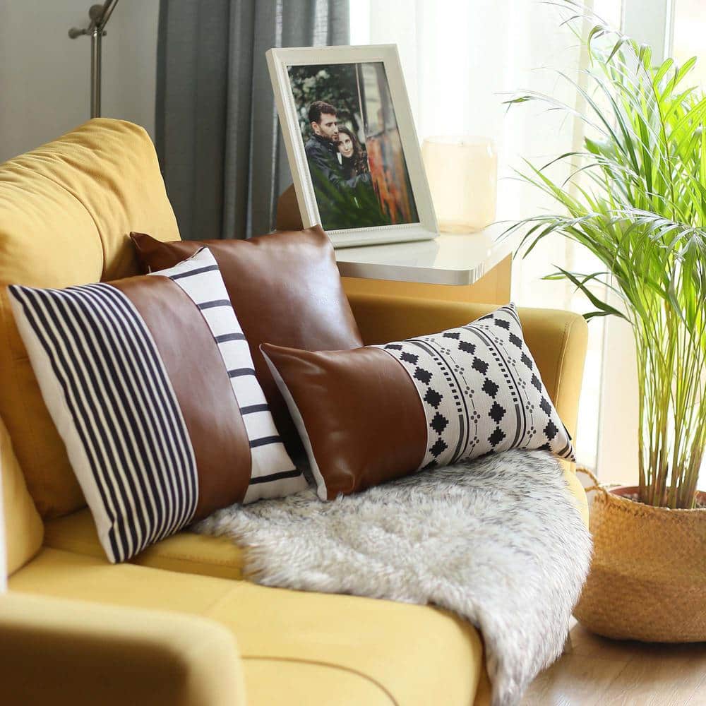 Brown Faux Leather 17'' x 17'' Decorative Pillow Cover