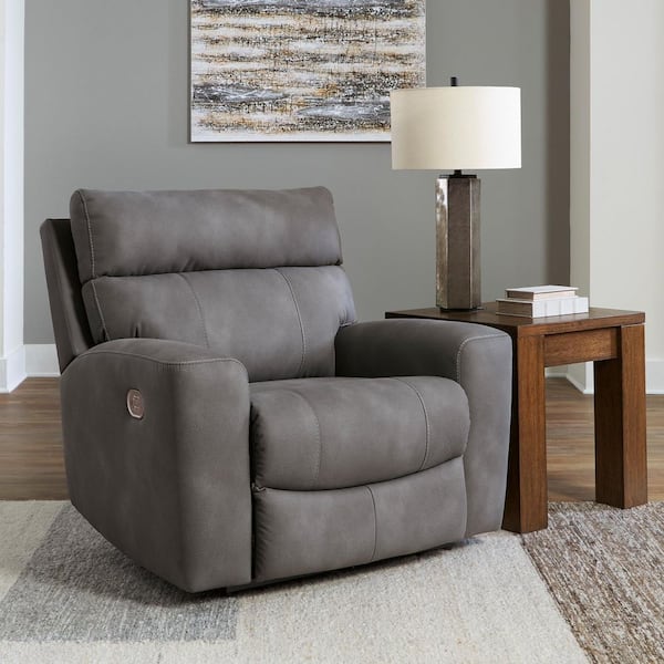 Next-Gen Durapella Gray Faux Leather Standard Power Recliner with Adjustable Headrest