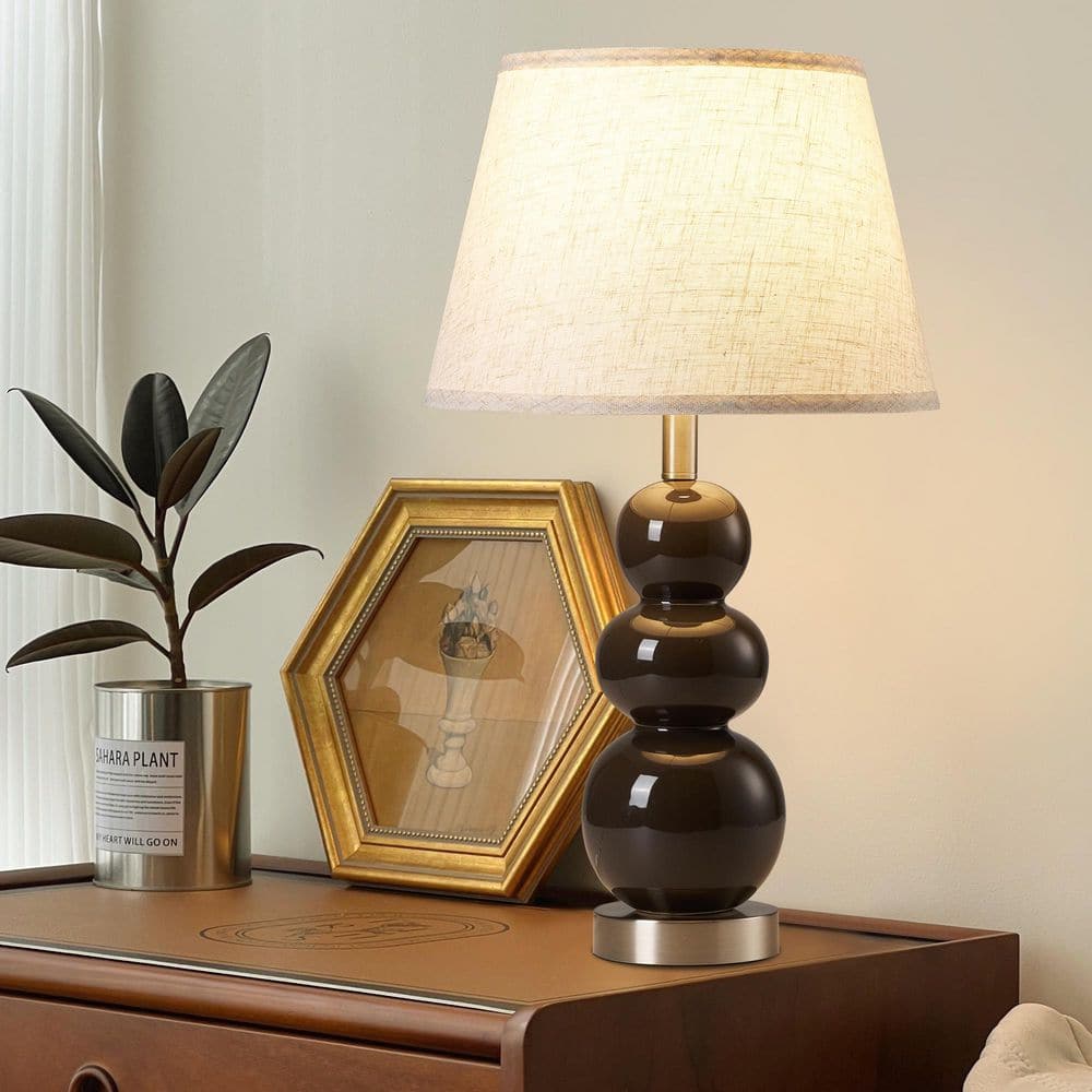 24.56 in. Gray Modern Ceramic Table Lamp with White Linen Shade and USB Ports and Bulb Included for Living Room Bedroom price history on PriceWatchPro