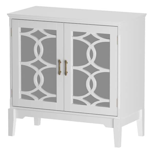 FUFU&GAGA 2 Shelves Large Single White Wooden Nightstand, End Table, Dresser, with Mirrored Doors, 31.5in.W x 15.7in.D x 31.5in.H