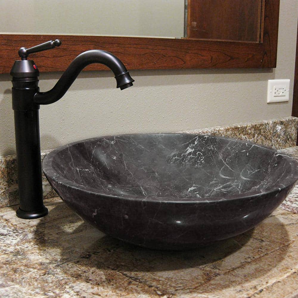 17'' Black Marble Circular Above-Counter Vessel Sink