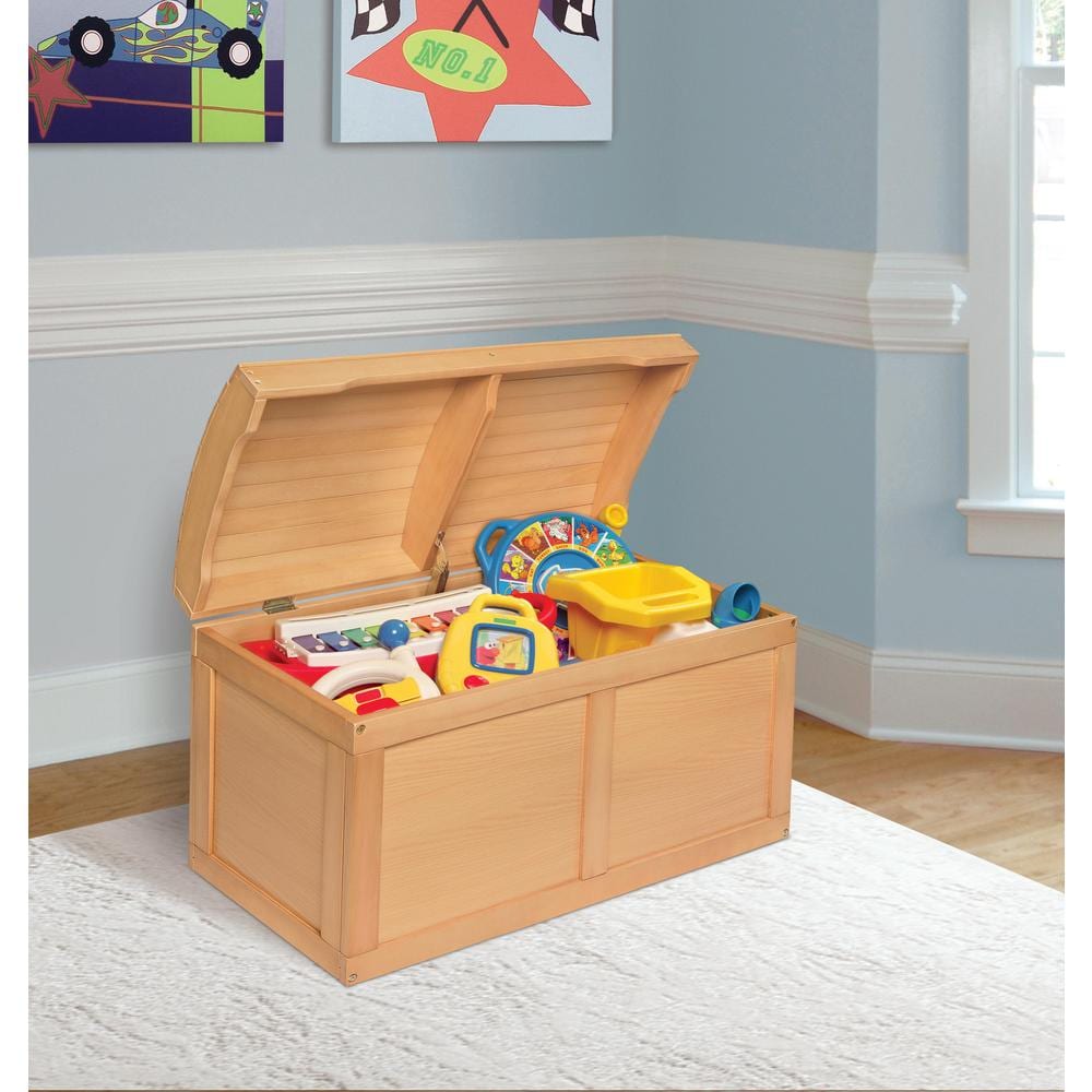 Natural Wood Barrel Top Toy Chest with Safety Hinge