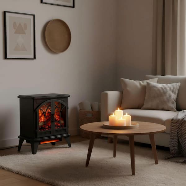 24 in. Freestanding 3D Flame Infrared Quartz Electric Fireplace in Black with Remote Control