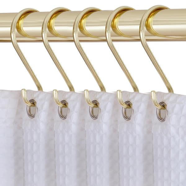 Shaped Hooks For Shower Curtains Set, Brushed Gold Shower Curtain Rod And Hooks