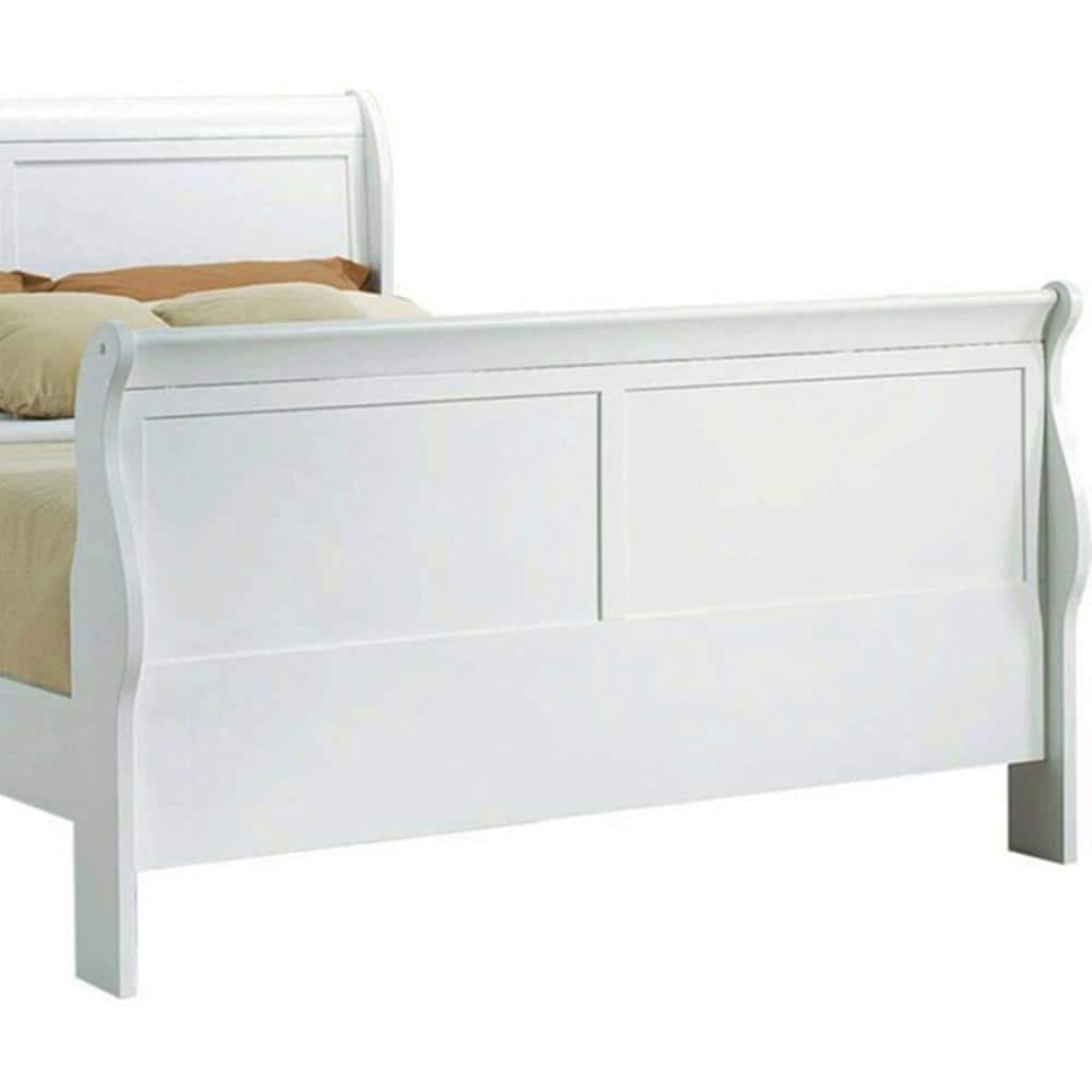 Louis Philippe III White King Upholstered Sleigh Bed with Wood Frame