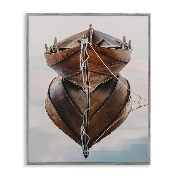 Stupell Industries Crisp Rowboat Reflection by LSR Design Studio Gray Framed Typography Giclee Art Print 30 in. x 24 in.