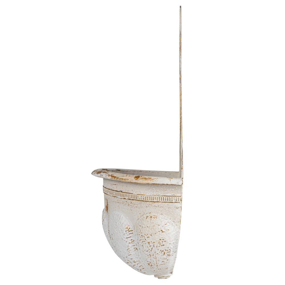 Distressed White Metal Wall-Mounted Planter with Gold Accents