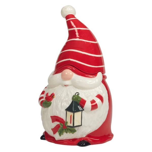 CHRISTMAS HOLIDAY CERAMIC GNOME COOKIE JAR ADORABLE KITCHEN COUNTERTOP DECOR