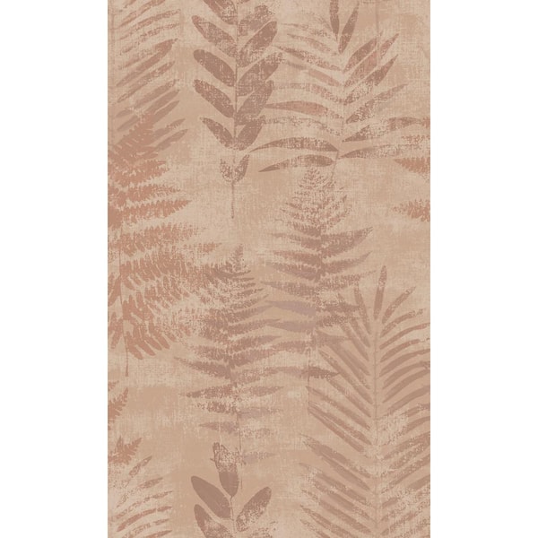 Walls Republic Terracotta Textured Fern Leaves Tropical Paste the Wall Double Roll Wallpaper 57 sq. ft.