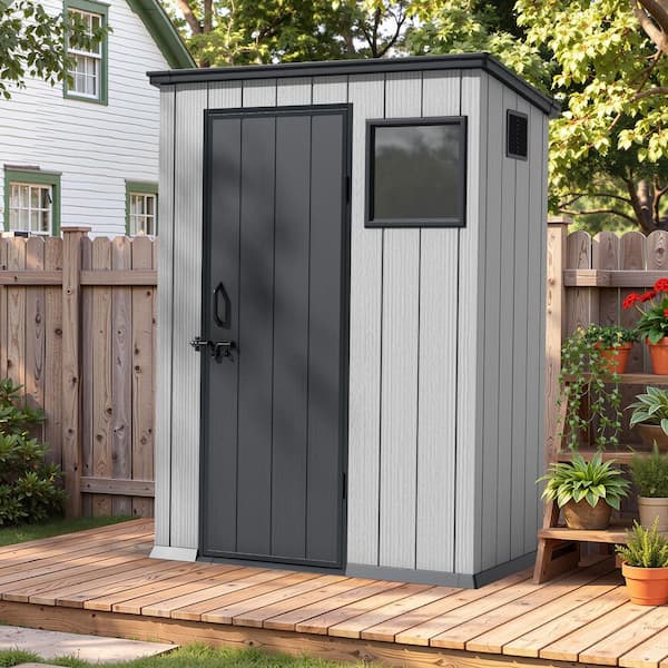 5 ft. W x 3 ft. D Outdoor Resin Shed with Floor in Light Gray Patio Plastic Storage Shed w/ Window and Vent (15 sq. ft.)