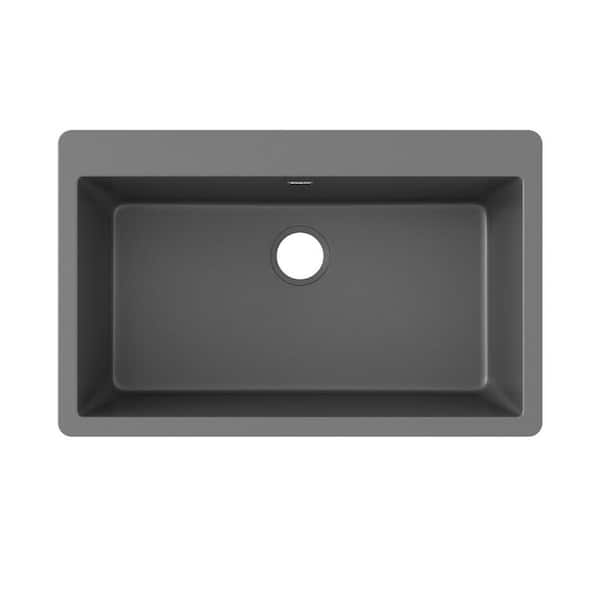 Quartz Classic 33 in. Drop-in Single Bowl Dusk Gray Granite/Quartz Composite Kitchen Sink Only