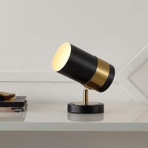 Astra 9.25 in. Modern Industrial Iron Adjustable Indoor LED Floor Spotlight, Black/Brass Gold