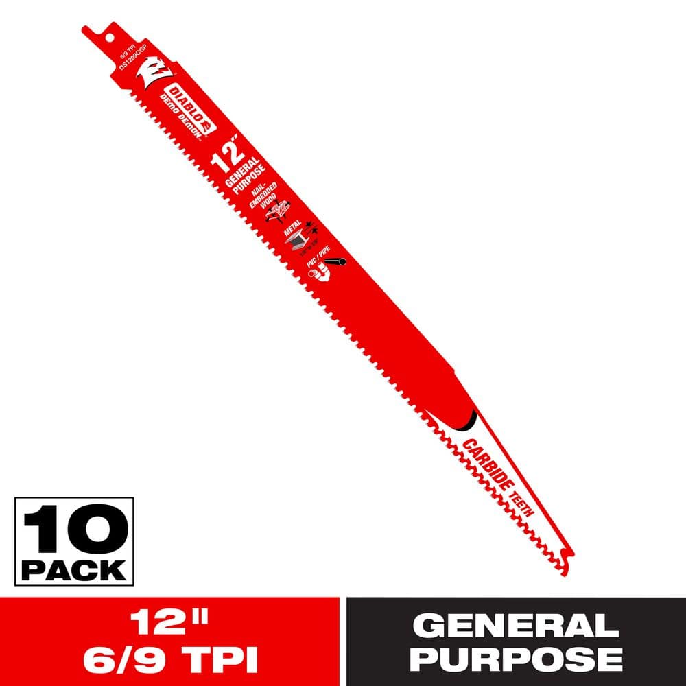 12 in. 6/9 TPI Demo Demon Carbide Tipped Reciprocating Saw Blades for General Purpose Cuts (10-Pack) price history on PriceWatchPro