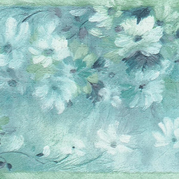 Dundee Deco Falkirk Dandy II Green White Flowers Abstract Peel and Stick Wallpaper Border