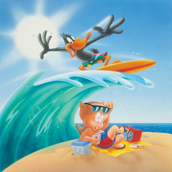 Oriental Furniture Oriental Furniture 24 in. x 24 in. "Daffy and Porky Surf's Up" Canvas Wall Art