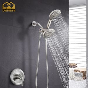 10-Spray Patterns Rain Mixer Shower Combo 6 in. Wall Mounted Dual Shower Head and Handheld Shower Head in Brushed Nickel