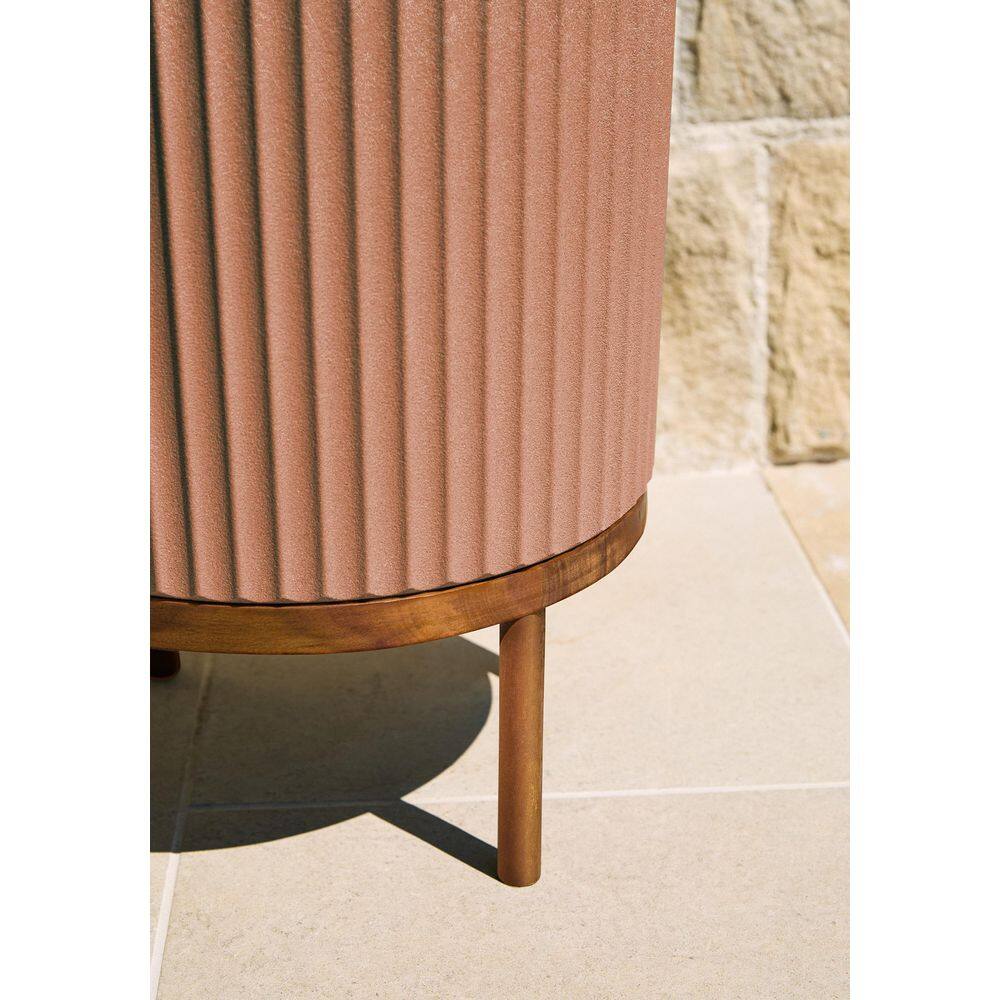 Terracotta Large Round Planter with Acacia Wood Stand