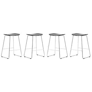 Melrose 26 in. Modern Wood Bar Stool with Chrome Iron Base and Footrest Set of 4 In Black