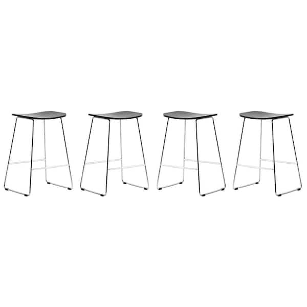 Leisuremod Melrose 26 in. Modern Wood Bar Stool with Chrome Iron Base and Footrest Set of 4 In Black