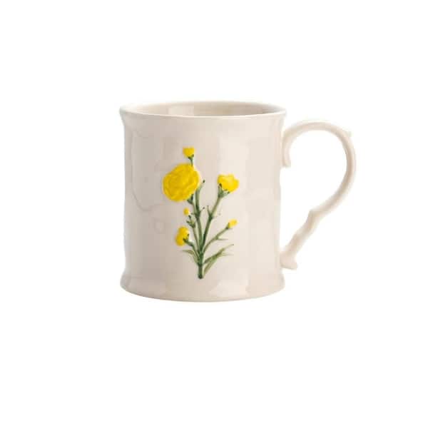 10 oz. Yellow Flower Multicolor Ceramic Hand-Painted Coffee Mug, Dishwasher Safe, Ideal for Daily Brews (Set of 1)