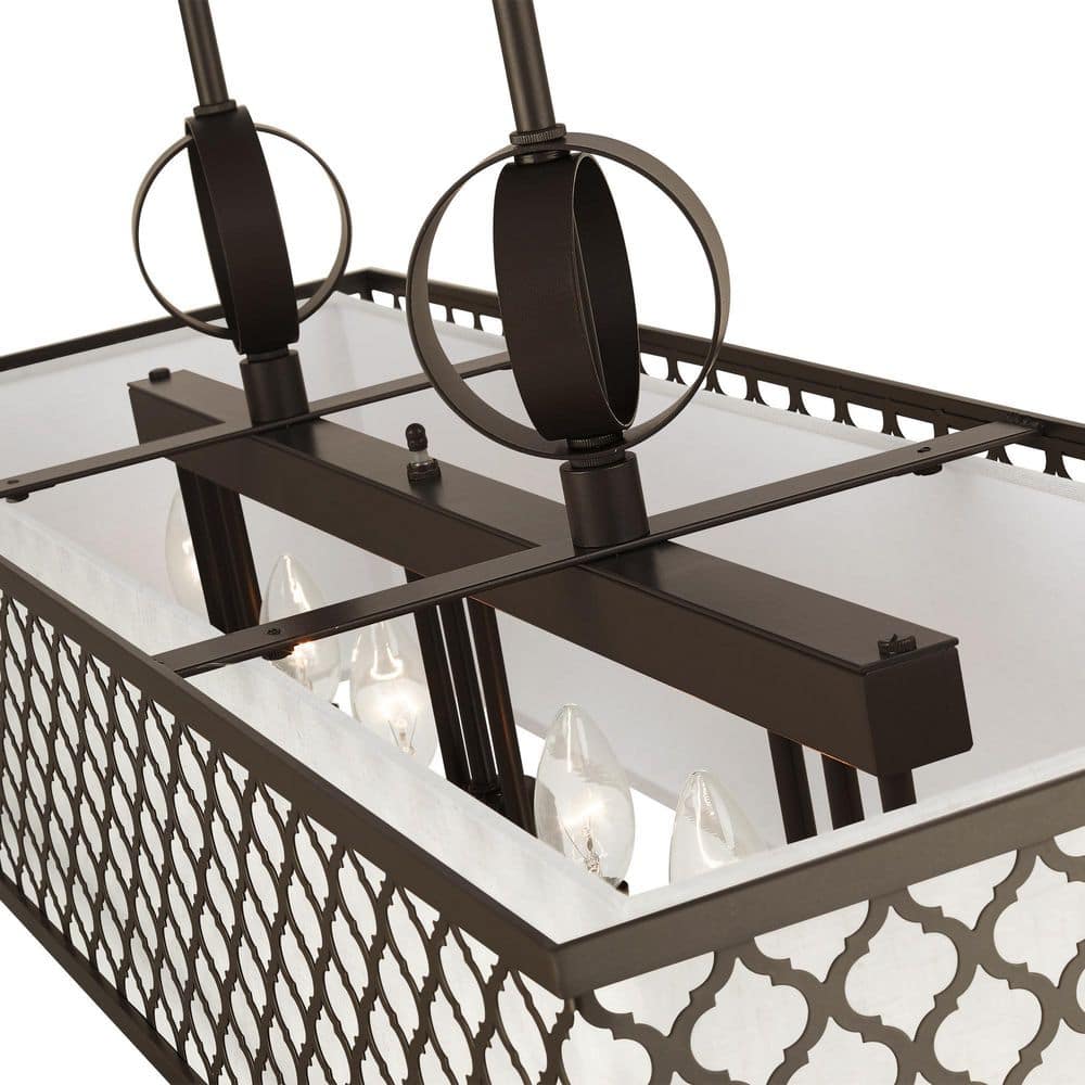 Arabesque English Bronze 9-Light Linear Chandelier with Fabric Shades