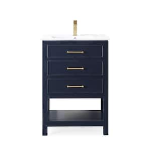 Aruzza 24 in. W x 18.5 in. D x 35 in. H Contemporary Bathroom Vanity in Navy Blue with Porcelain Sink Top