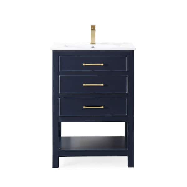 TENNANT BRAND Aruzza 24 in. W x 18.5 in. D x 35 in. H Contemporary Bathroom Vanity in Navy Blue with Porcelain Sink Top