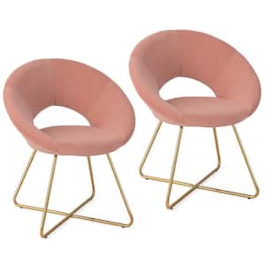 Pink Modern Velvet Accent Arm Chair Upholstered Vanity Leisure Chair with Metal Legs Set of 2