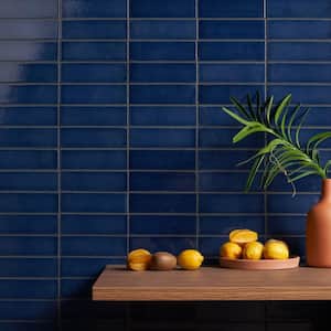 Vibe Blue Jean 2.36 in. x 7.87 in. Glossy Lava Stone Cement Subway Wall Tile (3.88 sq. ft./Case)