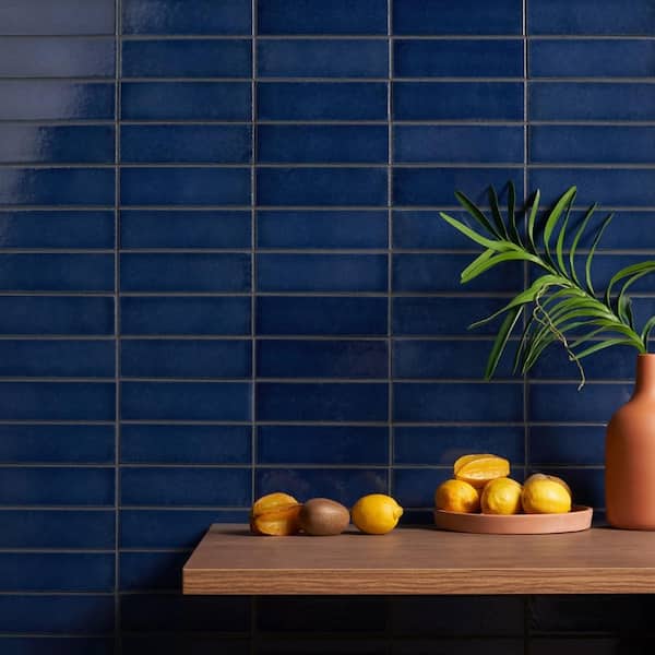 Vibe Blue Jean 2.36 in. x 7.87 in. Glossy Lava Stone Cement Subway Wall Tile (3.88 sq. ft./Case)
