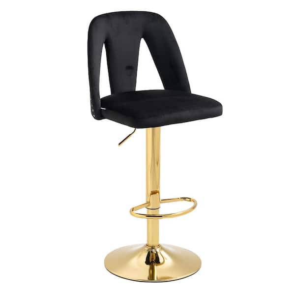ANBAZAR Tufted Upholstered Bar Stool, Height Adjustable Bar Chair, Bar Stool with Nail Back and Footrest, Counter Height, Black