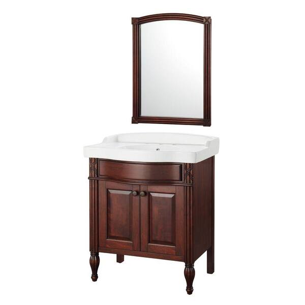 Home Decorators Collection Odienne 32 in. W x 22 in. D Bath Vanity in Walnut with Vitreous China Vanity Top in White and Mirror